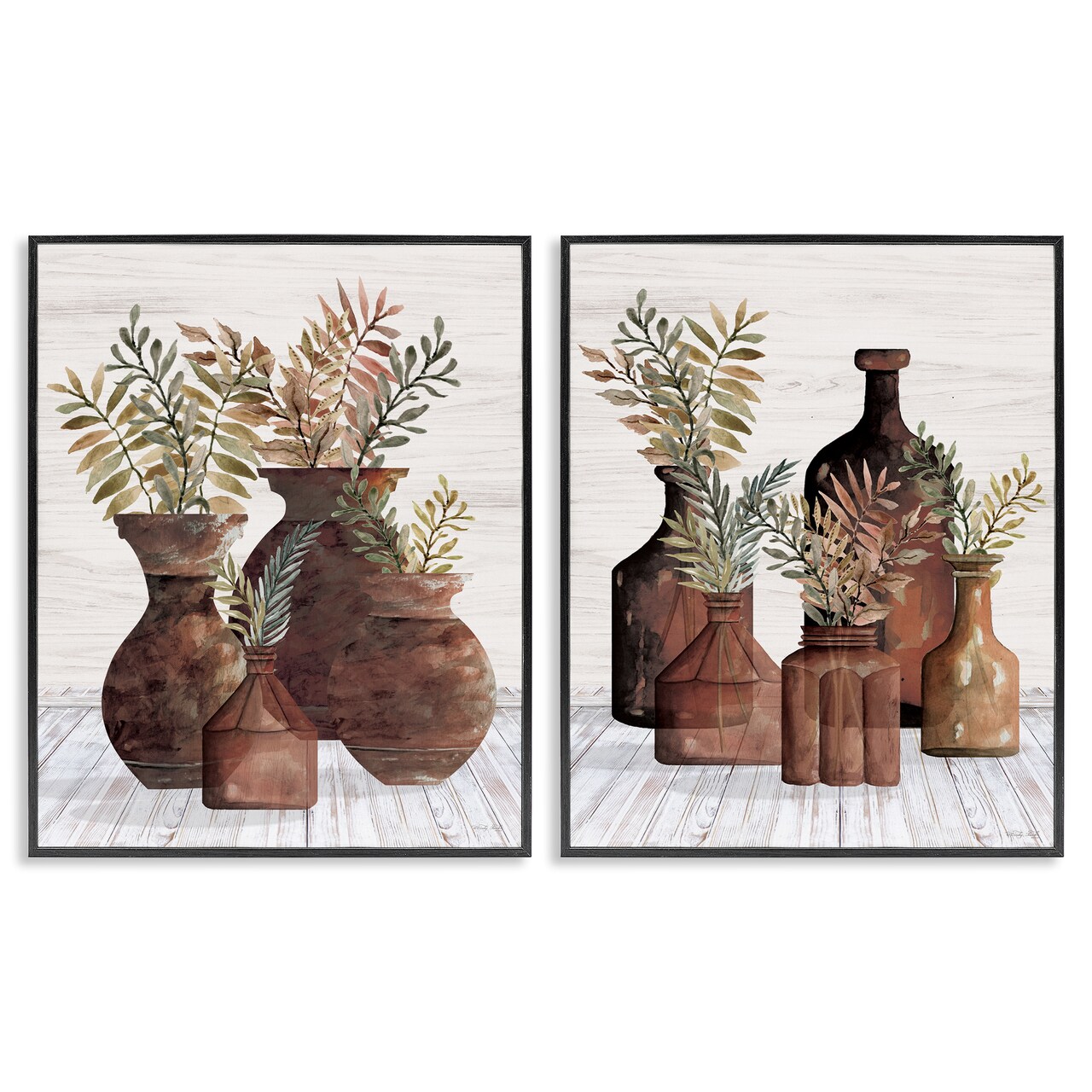 Stupell Industries Rustic Jars of Flowers 2 pc Framed Giclee Wall Art Set Design by Cindy Jacobs